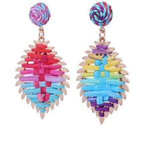 Handmade Rattan Color Block Leaf Earrings